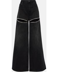 Area - Crystal-embellished High-rise Wide-leg Jeans - Lyst