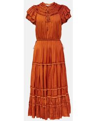 Ulla Johnson - Isadora Pleated Satin Midi Dress - Lyst