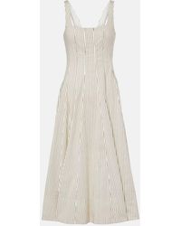 STAUD - Striped Pleated Cotton Midi Dress - Lyst