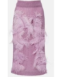 The Attico - Feather-Trimmed Knitted Midi Skirt - Lyst