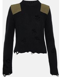 MM6 by Maison Martin Margiela - Distressed Cotton And Wool Sweater - Lyst
