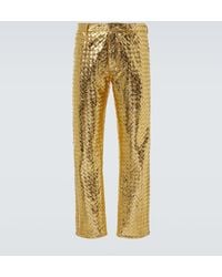 Bottega Veneta - Intrecciato Metallic Leather Straight Pants - Lyst