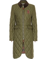 Burberry Midi-length Equestrian Quilted Coat - Green