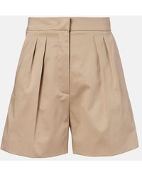 Max Mara - Tabacco Pleated Cotton-Blend Shorts - Lyst