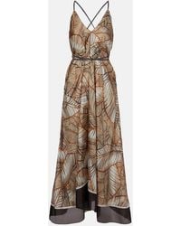 Brunello Cucinelli - Printed Silk Maxi Dress - Lyst