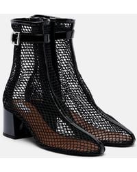 Alaïa - Fishnet Patent Leather-Trimmed Ankle Boots - Lyst