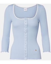 Chloé - Lace-Trimmed Ribbed-Knit Cotton Cardigan - Lyst