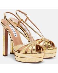 Aquazzura - Aimee 130 Metallic Leather Platform Sandals - Lyst