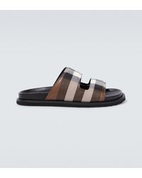 Burberry Checked Canvas Slides - Brown