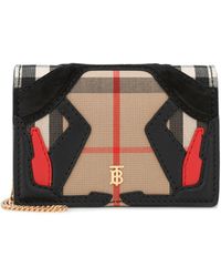 Burberry Pochette en coton mélangé et cuir à carreaux - Neutre