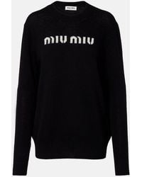 Miu Miu - Logo Wool And Cashmere Sweater - Lyst