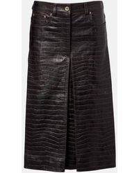 Rabanne - Pleated Croc-Effect Leather Midi Skirt - Lyst