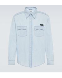 Miu Miu - Camisa de chambray de algodon con logo - Lyst