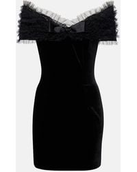 Alessandra Rich - Off-Shoulder Velvet And Tulle Minidress - Lyst
