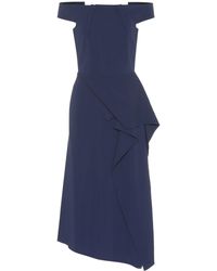 Roland Mouret Off-Shoulder-Midikleid Arch - Blau