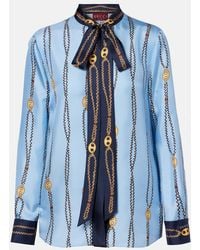 Gucci - Printed Tie-Neck Silk Twill Shirt - Lyst