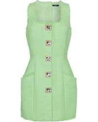 Balmain Verziertes Minikleid aus Tweed - Grün
