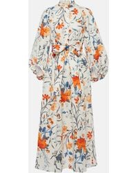 Erdem - Floral-print Linen Midi Dress - Lyst