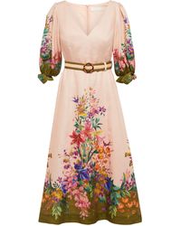 Zimmermann Tropicana Floral Linen Midi Dress - Multicolour