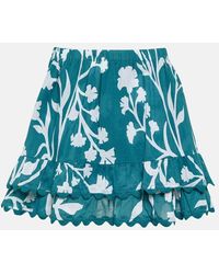 Juliet Dunn - Printed Tiered Cotton Miniskirt - Lyst