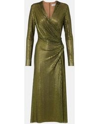 Self-Portrait - Gathered Rhinestone-Embellished Midi Dress - Lyst