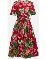 Oscar de la Renta - Printed Poplin Midi Dress - Lyst