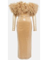 David Koma - Feather-Trimmed Sequined Midi Dress - Lyst
