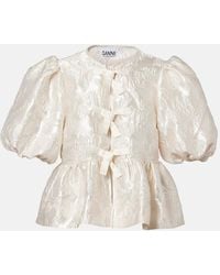 Ganni - Peplum Satin Jacquard Blouse - Lyst