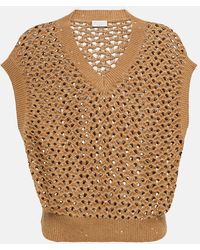 Brunello Cucinelli - Open-knit Cotton, Linen And Silk Top - Lyst