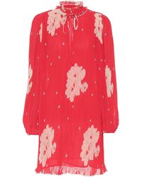Ganni Minikleid Aus Plissiertem Georgette Mit Blumenprint Und Volants - Rot