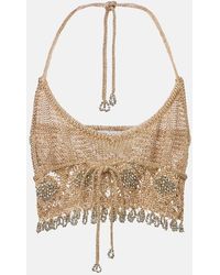 Rabanne - Verziertes Cropped-Top Aus Haekelstrick - Lyst