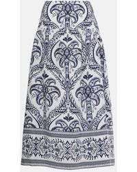 FARM Rio - Tropical Cameo Printed Linen Midi Skirt - Lyst