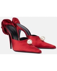 Magda Butrym - Floral-Applique Faux Pearl Satin Mules - Lyst