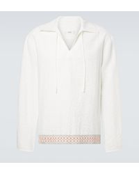 Commas - Crochet-Trimmed Tie-Neck Linen-Blend Shirt - Lyst