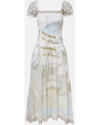 Tory Burch - Printed Shirred Silk And Cotton Midi Dress - Lyst