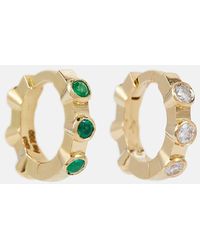 Ileana Makri - Pendientes de aro Stepping Stone Midi de oro de 18 ct con diamantes y esmeraldas - Lyst