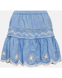 LoveShackFancy - Cava Embroidered Cotton And Linen Miniskirt - Lyst