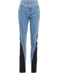 Mugler Jersey-paneled High-rise Slim Jeans - Blue