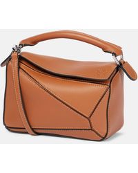 Loewe Puzzle Mini Leather Shoulder Bag - Brown