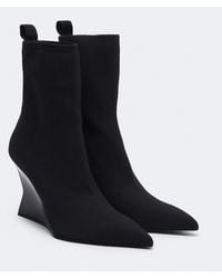Balmain - Ankle Boots Aus Strick Mit Keilabsatz - Lyst