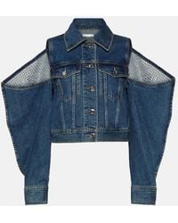 Area - Embellished Cutout Denim Jacket - Lyst