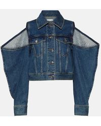 Area - Embellished Cutout Denim Jacket - Lyst