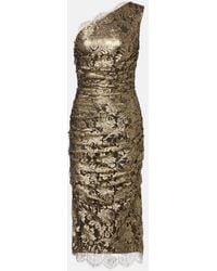 Dolce & Gabbana - One-Shoulder Lame Lace Midi Dress - Lyst