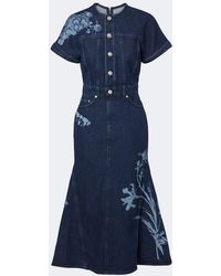 Erdem - Printed Denim Midi Dress - Lyst