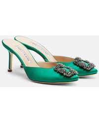 Manolo Blahnik - Hangisimu 70 Embellished Satin Mules - Lyst
