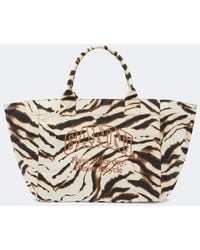 Ganni - Large Zebra-Print Canvas Tote Bag - Lyst