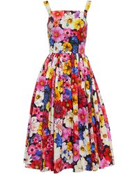 Dolce & Gabbana Floral Cotton Poplin Midi Dress - Red