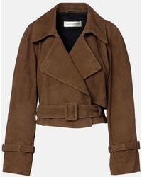 Nour Hammour - Hatti Belted Cropped Suede Trench Coat - Lyst
