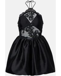 Self-Portrait - Lace-Trimmed Halterneck Taffeta Minidress - Lyst