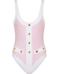 Caroline Constas Sailor Checked Swimsuit - Pink